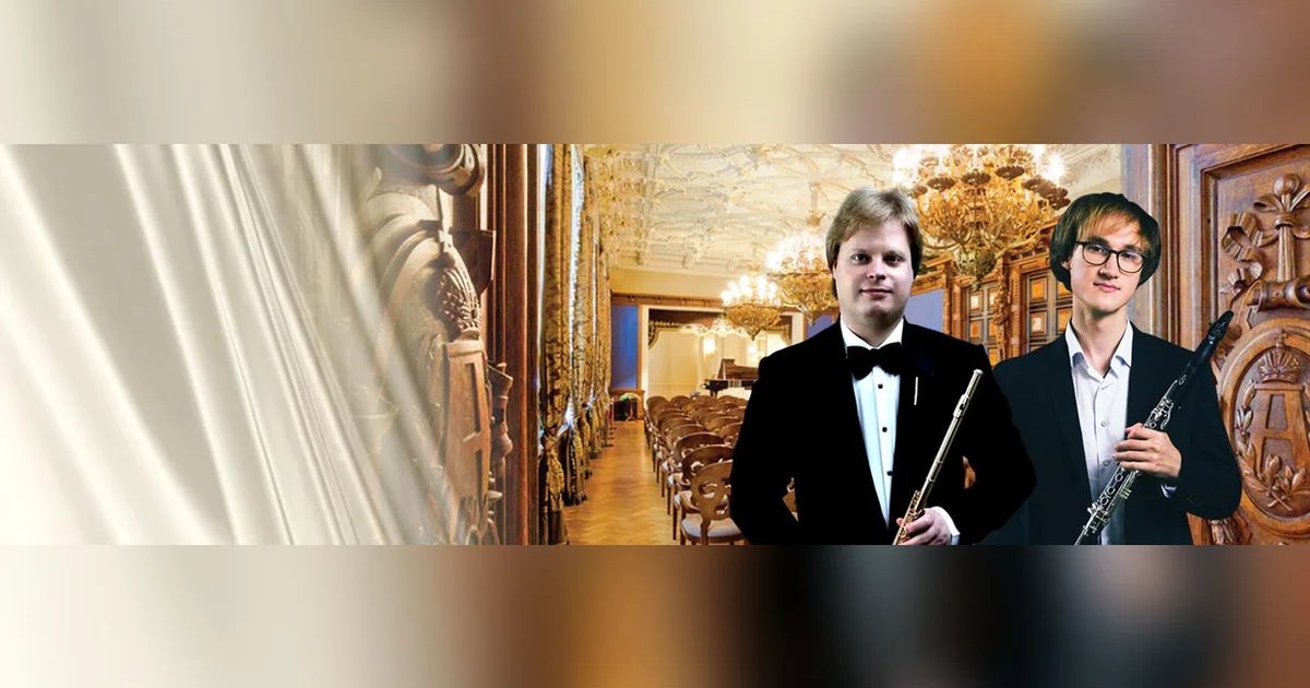 Афиша «Дворец, где играют свирели". Л. Журавский (кларнет), П. Худоногов (флейта)»