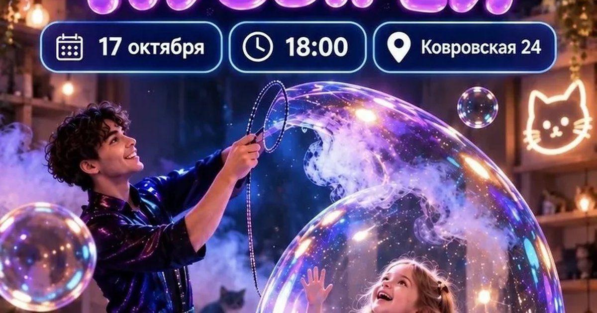 Афиша «Шоу мыльных пузырей в «Котейне-Затейне»»