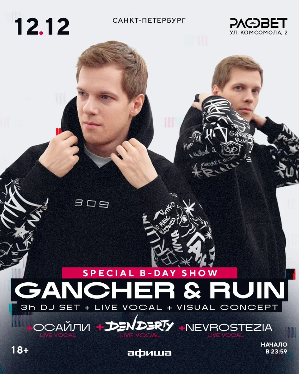 Афиша «12.12.2026 Gancher & Ruin B-Day Show @Рассвет»