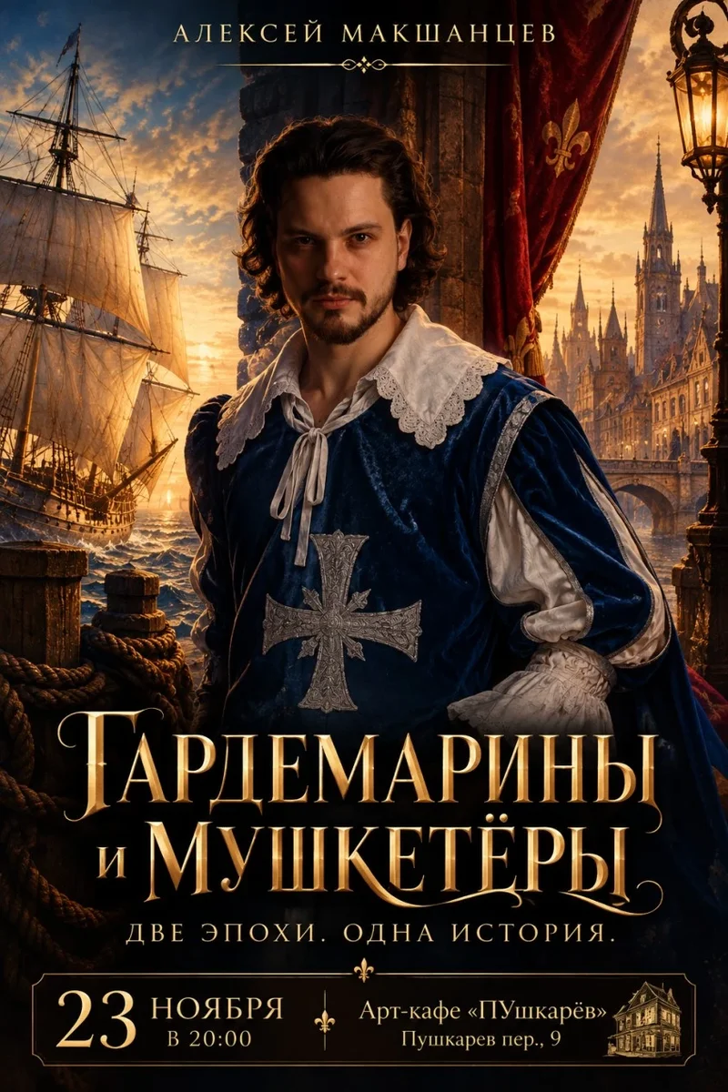 Афиша «23 ноября | Алексей Макшанцев. "Гардемарины и мушкетёры". | Пушкарёв»
