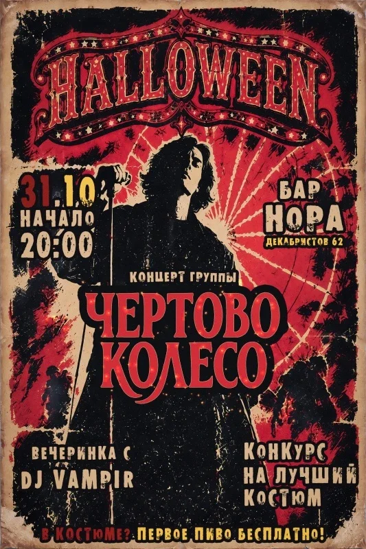Афиша «Чёртов Helloween I Бар Нора I 31.10.2026»