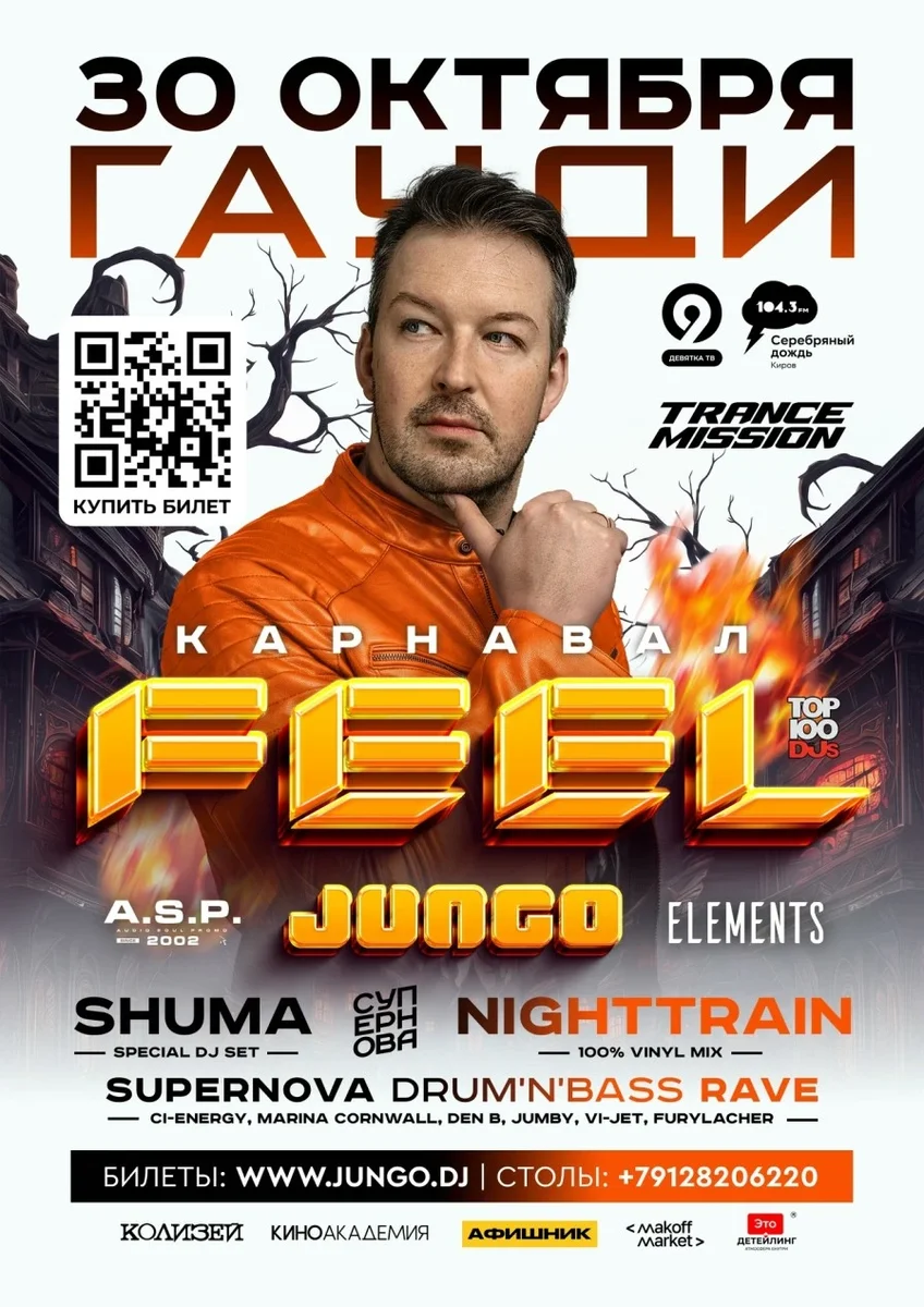 Афиша «DJ FEEL I ТрансМиссия / Рекорд & DJ JUNGO I Elements / A.S.P. - Карнавал в Гауди»