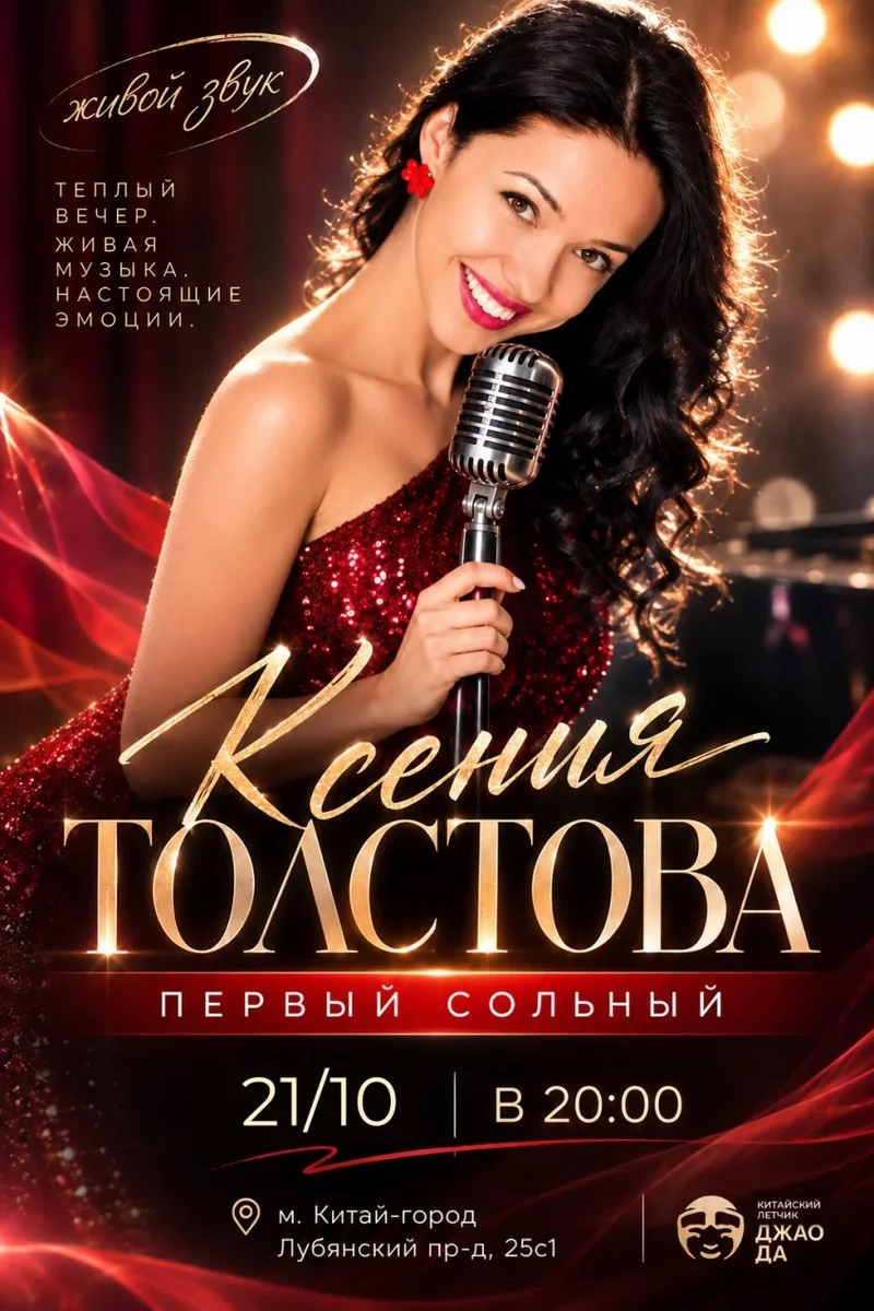 Афиша «Ксения Толстова (сценическое имя «Stova»): живой концерт с музыкантами»
