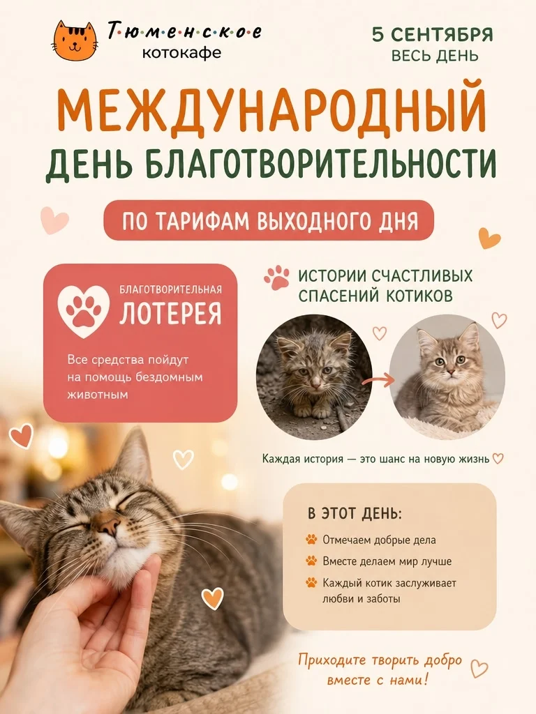 Афиша «Международный день благотворительности в Тюменском котокафе»