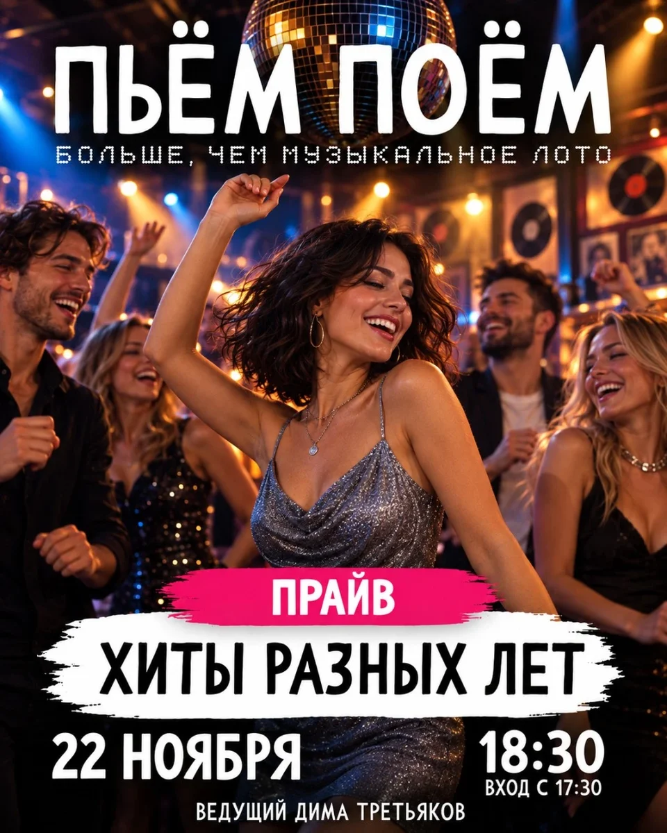 Афиша «Пьём Поём | 22 ноября | Хиты разных лет»