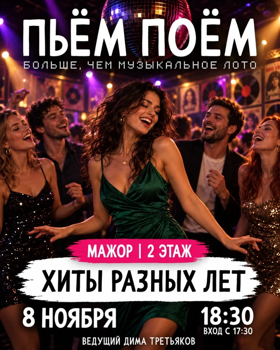 Афиша «Пьём Поём | 8 ноября | Хиты разных лет»