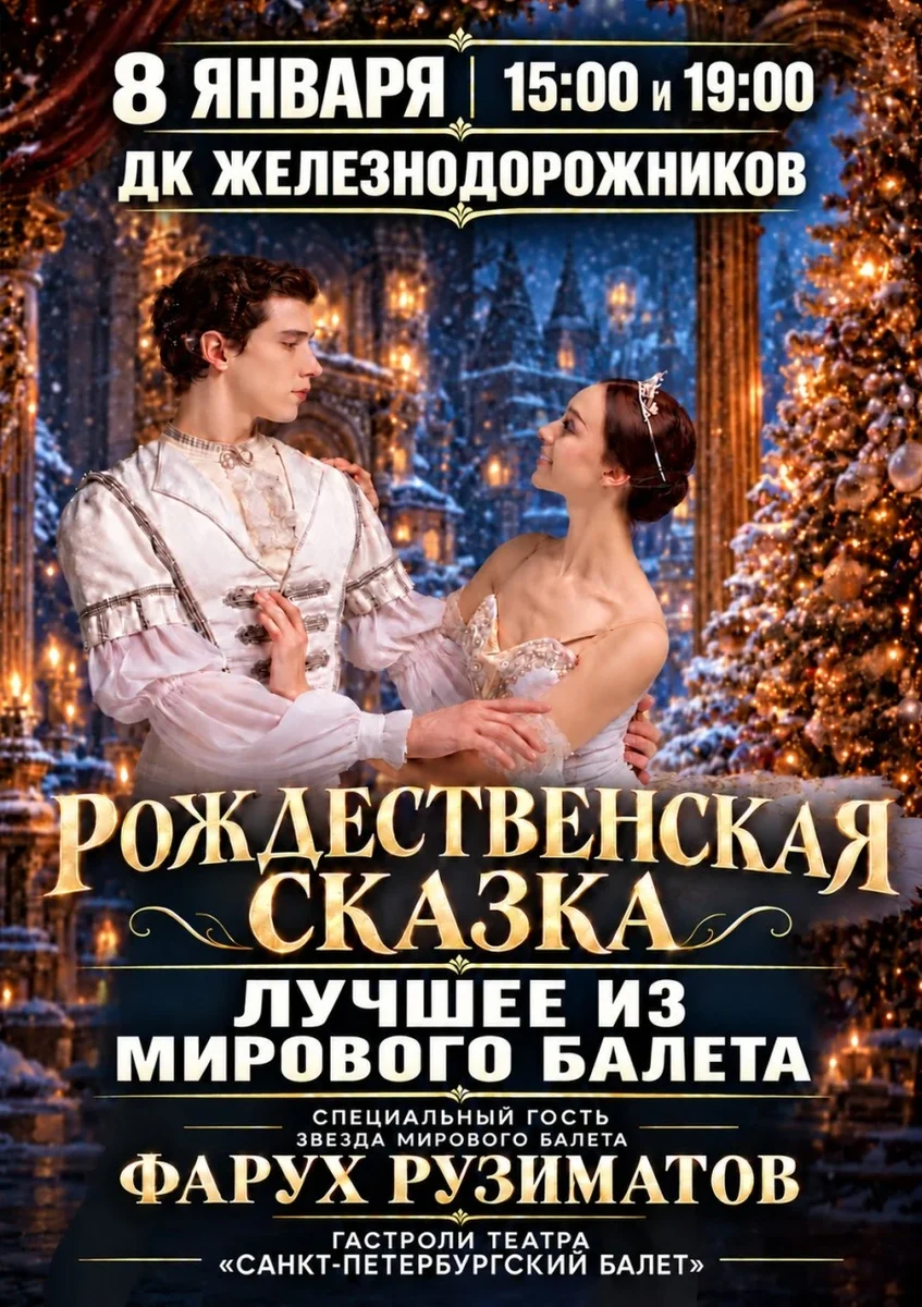 Афиша «Рождественская сказка: гала-концерт «Лучшее из мирового балета» в исполнении Санкт-Петербургского балета и Фаруха Рузиматова»