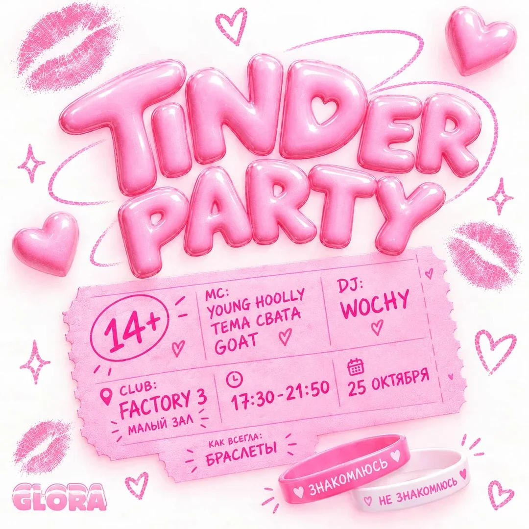 Афиша «TINDER PARTY 25 ОКТЯБРЯ ПРЕДПРОДАЖА»